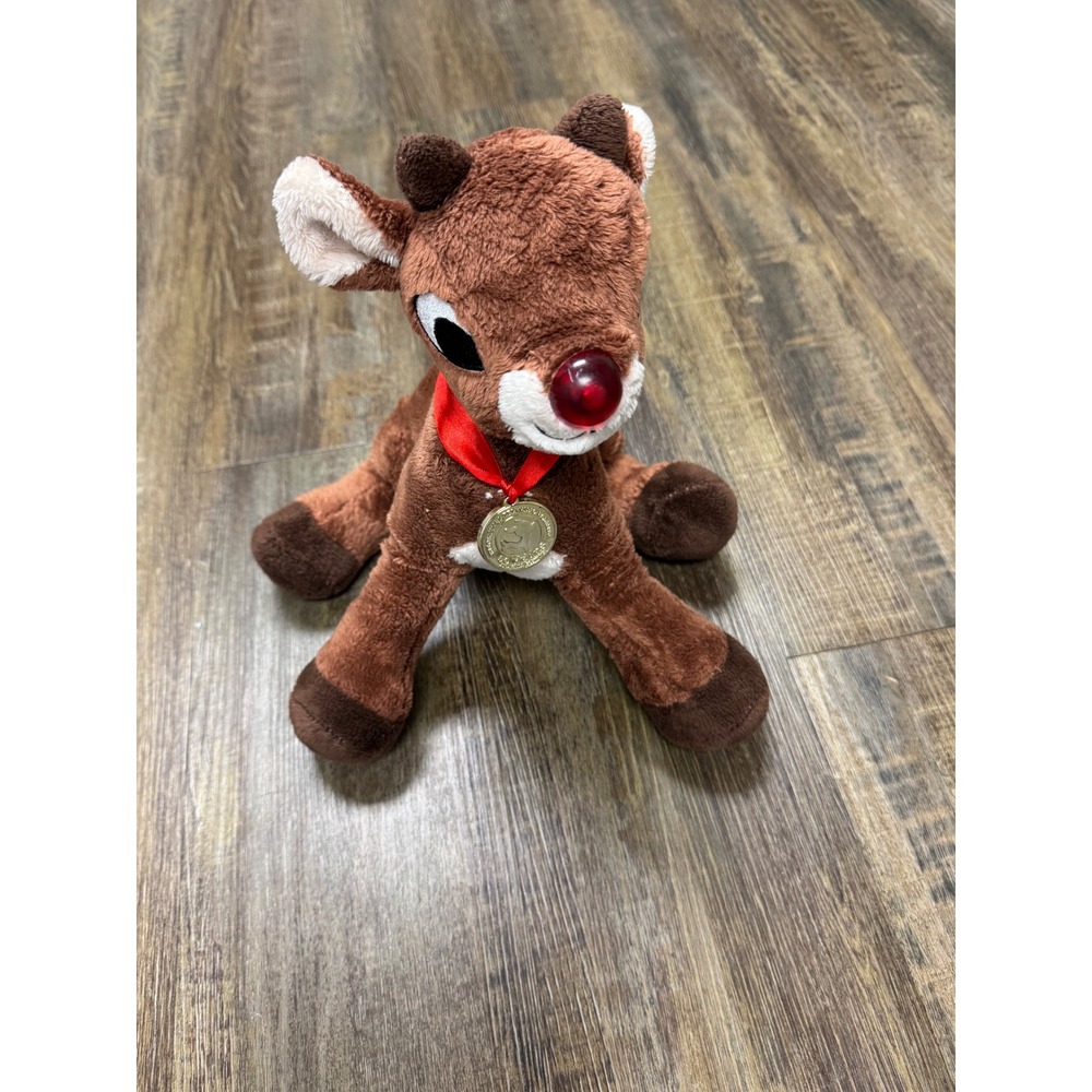 Rudolph Red-Nosed Reindeer Plush Kids 9in Brown Good 50th Anniversary Medallion